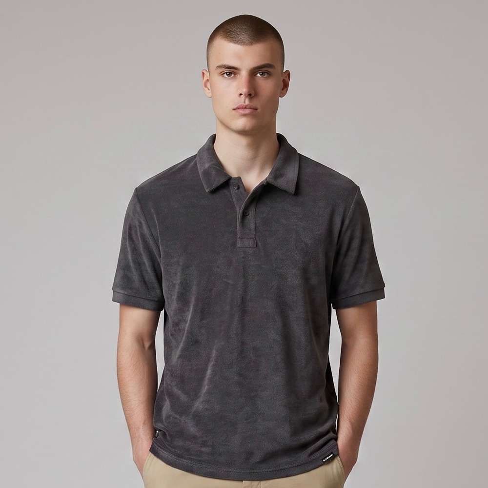 Bluemint Yam Polo Shirt Mens XL Charcoal Grey Terry Cloth Short Sleeve